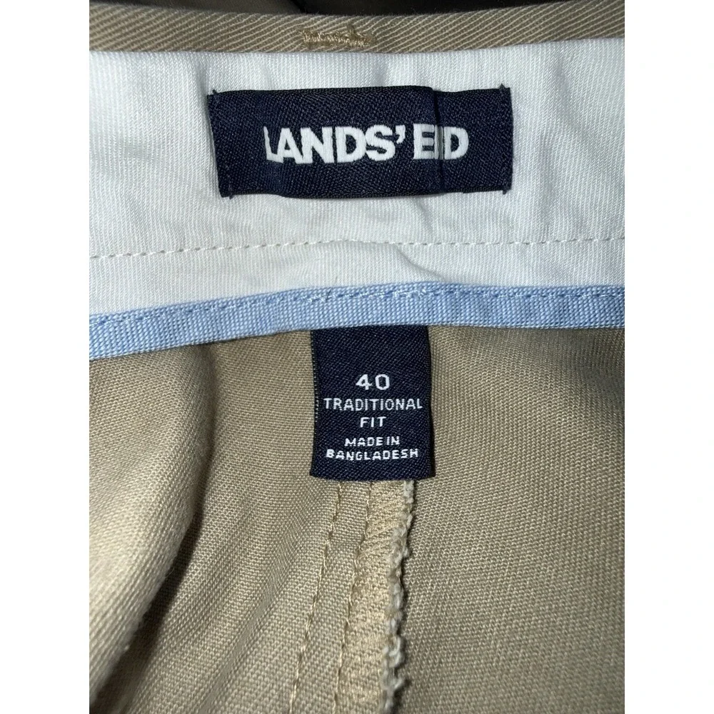 Lands' End Men 40 Chino Shorts Cotton Traditional Fit Tan Khaki Pleated Casual